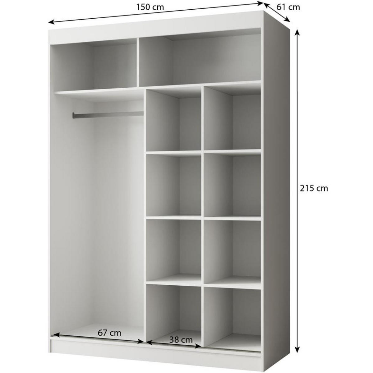 SCHWEBETÜRENSCHRANK Paco 150/215/61 2-türig schwarz mit Spiegel - Schwarz, Holzwerkstoff (150/215/61cm) - Beautysofa