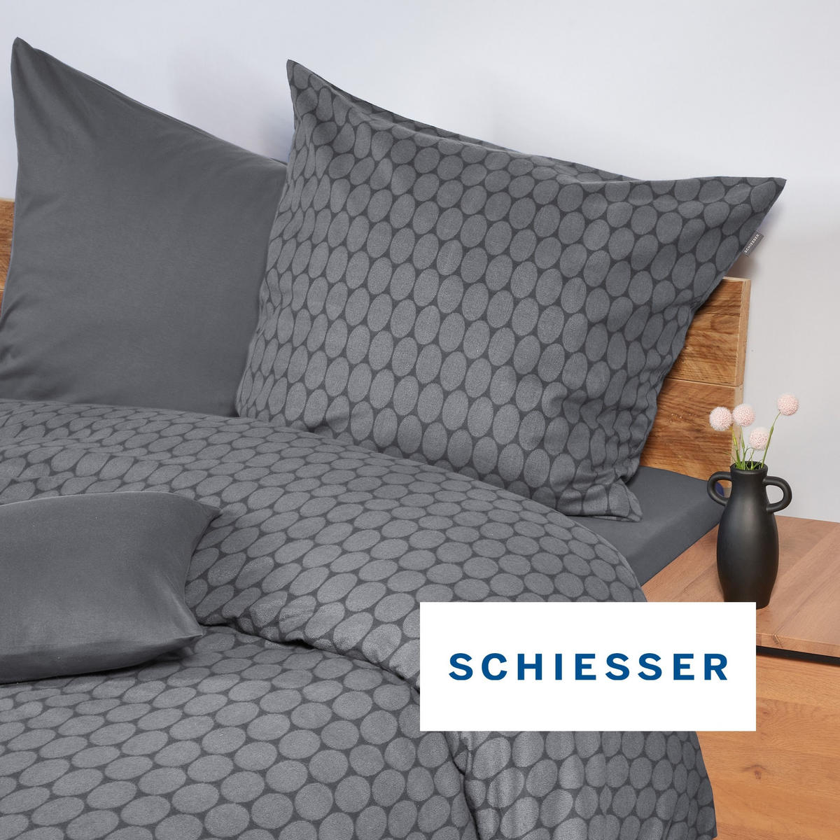 BETTWÄSCHESET Drops - Feinbiber - 2-teilig - 135x200 cm - Grau - Grau, Textil (135/200cm) - SCHIESSER