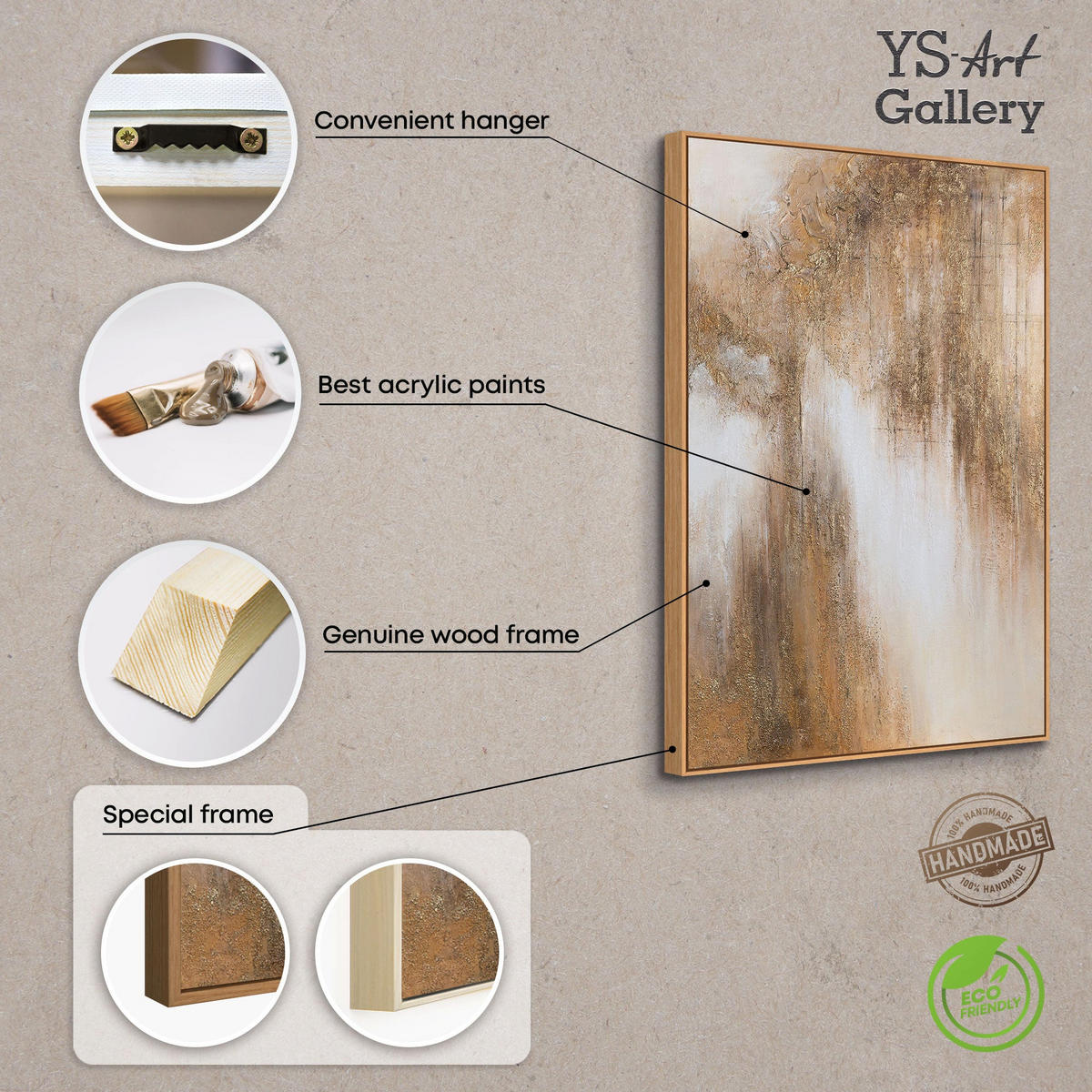 GEMÄLDE Honigdunst Schattenfugenrahmen Beige 140x100 cm - Beige, Holz (140/100cm) - YS-art gallery