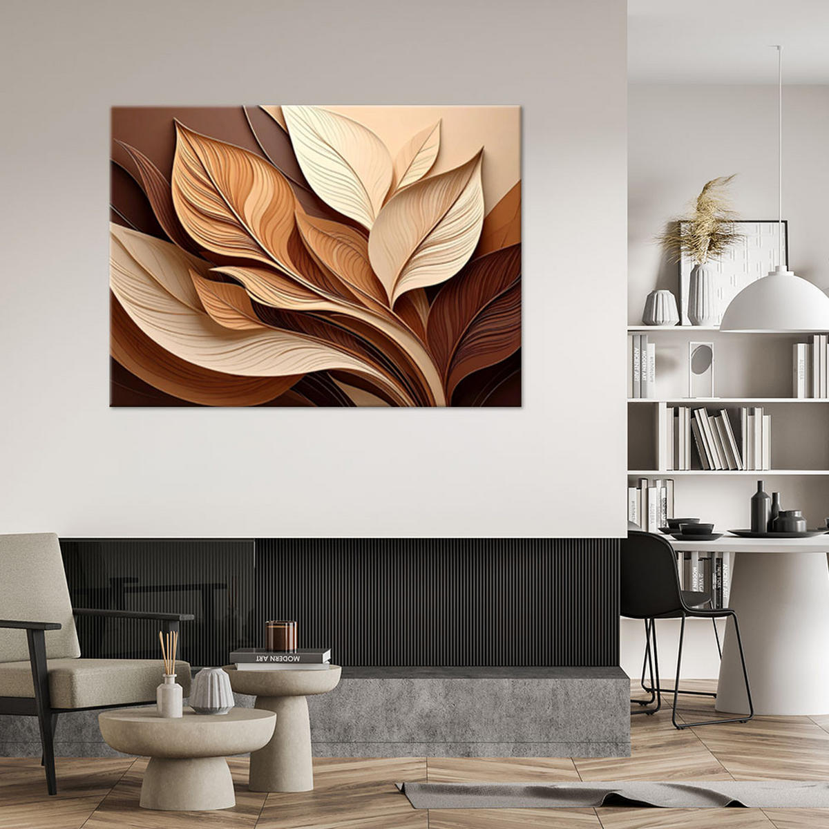 BILD auf Leinwand, Braune und beige geschichtete Blätter - Braun, Textil (45/30cm) - Feeby
