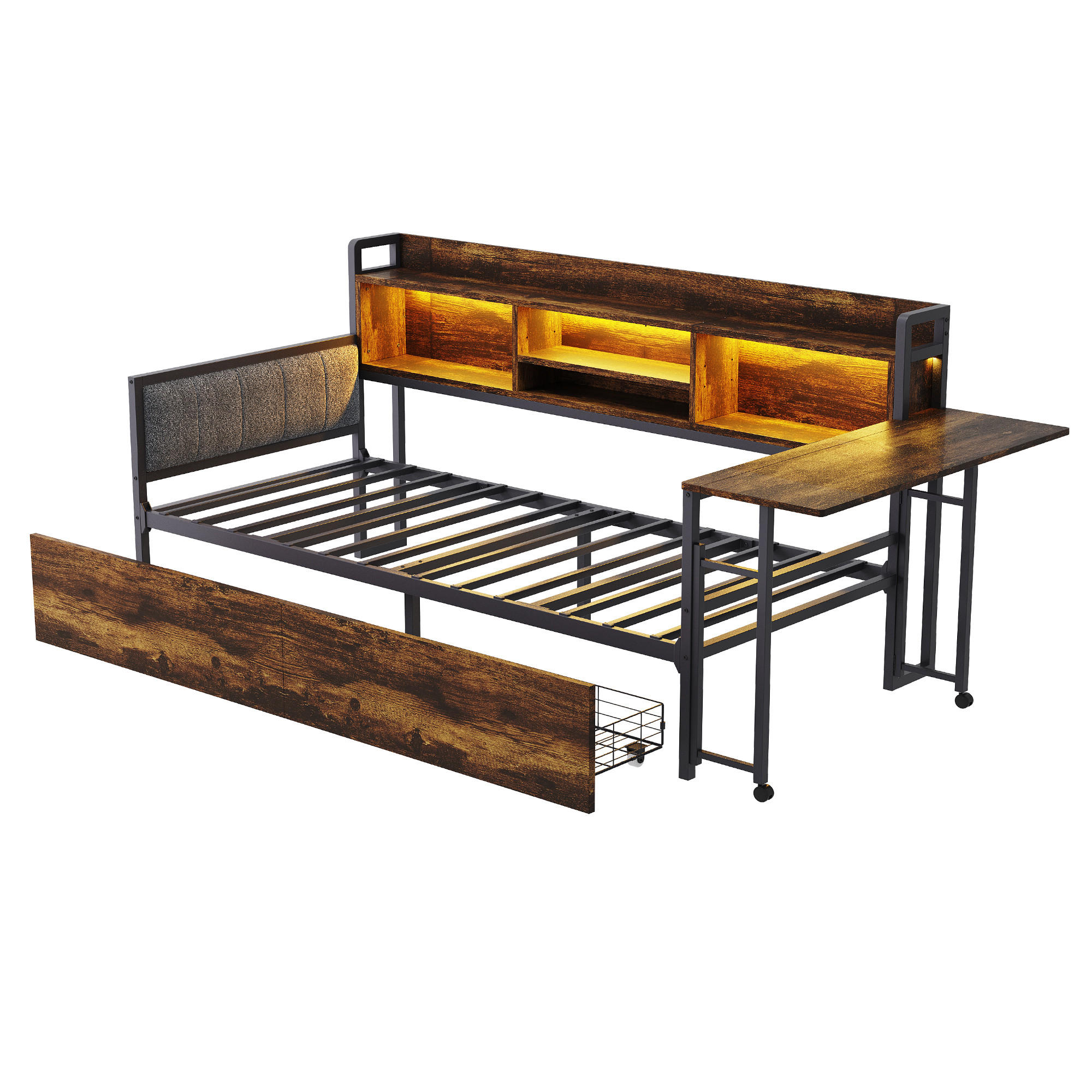 KINDERBETT 90/200 cm DE-01456, in Holzfarbe, mit LED, Schreibtisch und Steckdose - Naturfarben, Metall (90/200cm) - ComfortXL