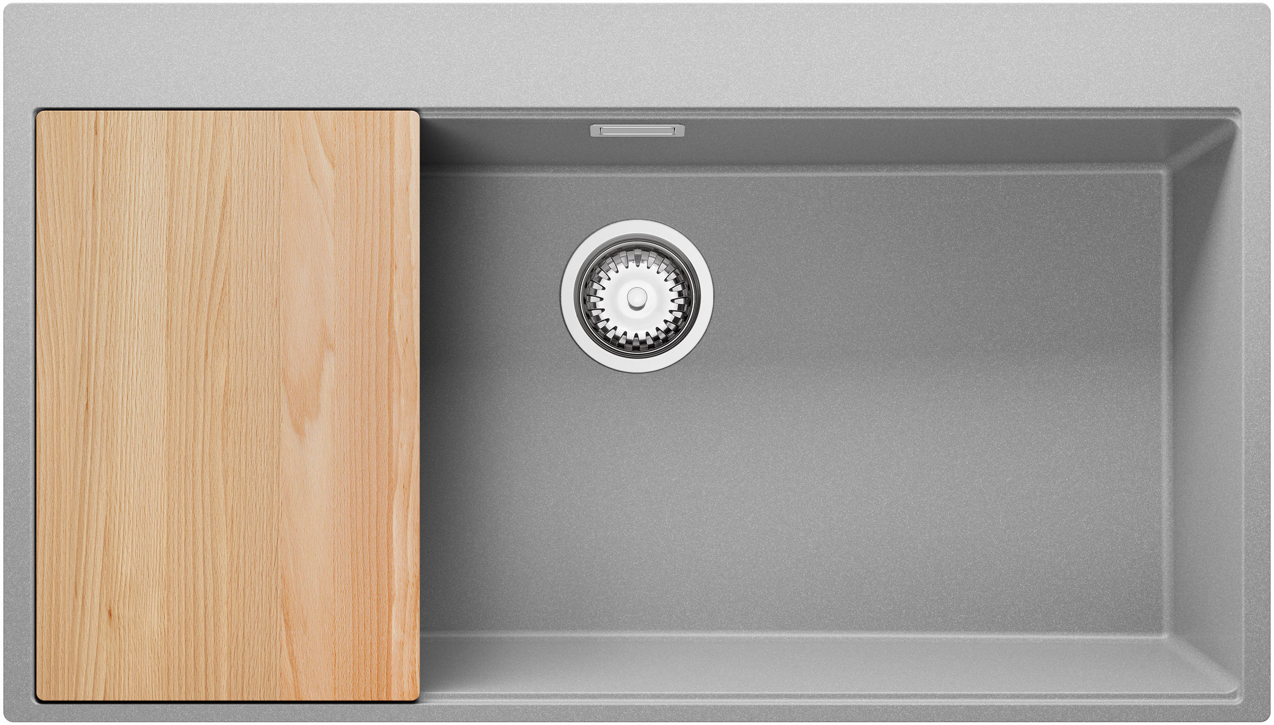 SPÜLBECKEN Oslo, 3-er set Grau 88/50 cm, 1 Becken + Ablauf-Set + Schneidebrett ab 90er Unterschrank - Chromfarben/Beige, Kunststoff (88/20/50cm) - Primagran