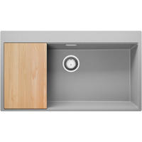 SPÜLBECKEN Oslo, 3-er set Grau 88/50 cm, 1 Becken + Ablauf-Set + Schneidebrett ab 90er Unterschrank - Chromfarben/Beige, Kunststoff (88/20/50cm) - Primagran