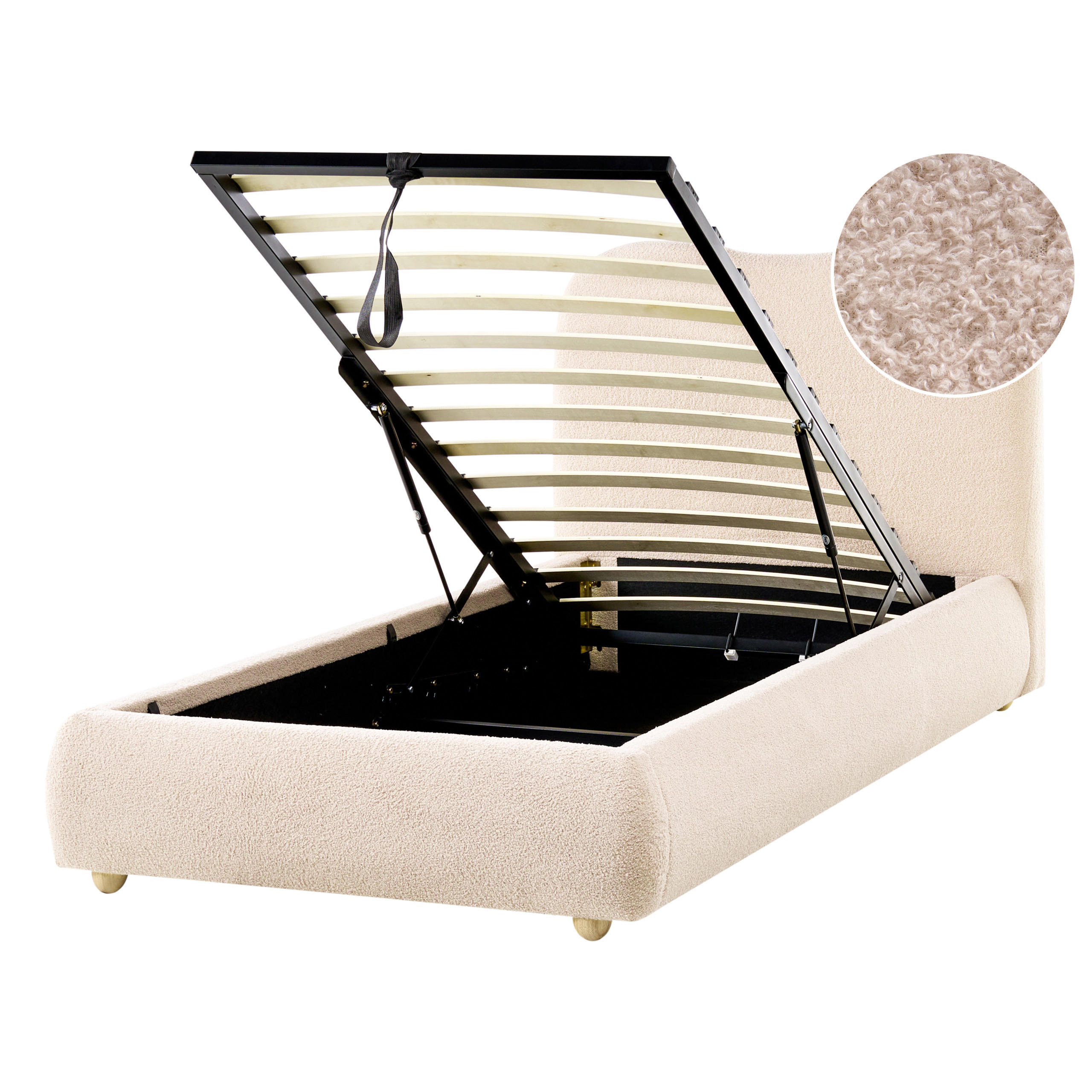 BETT mit Stauraum 90/200 cm Hellbeige Blagnac - Beige/Braun, Textil (90/200cm) - Beliani