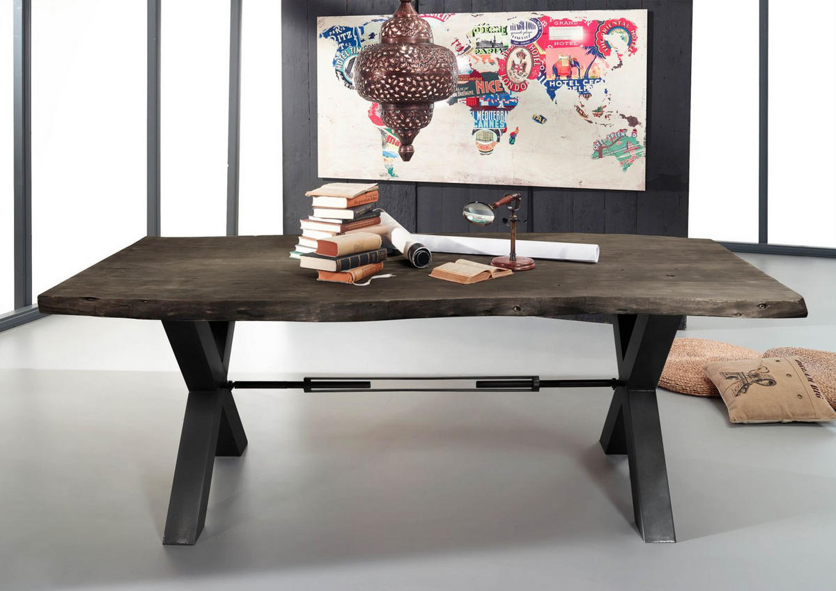 ESSTISCH Akazie 240x110x76 grau lackiert IRON LABEL #178 - Grau, Metall (240/110/76cm) - Massivmoebel24