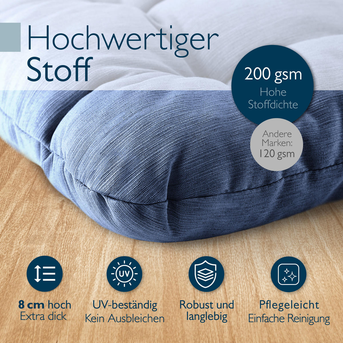 STUHLKISSEN HighLux SK 40/40/8cm Dunkelblau (4tlg) - Dunkelblau, Textil (40/40/32cm) - Beautissu 