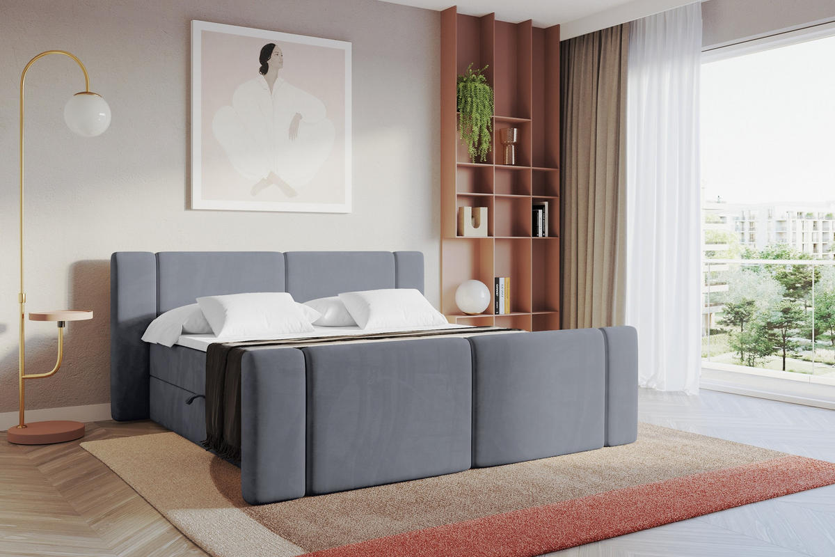 BOXBETT mit Matratze H3 - EVON Zanozek - 140x200 cm Grau - Grau, Holzwerkstoff (140/200cm) - ALTDECOR