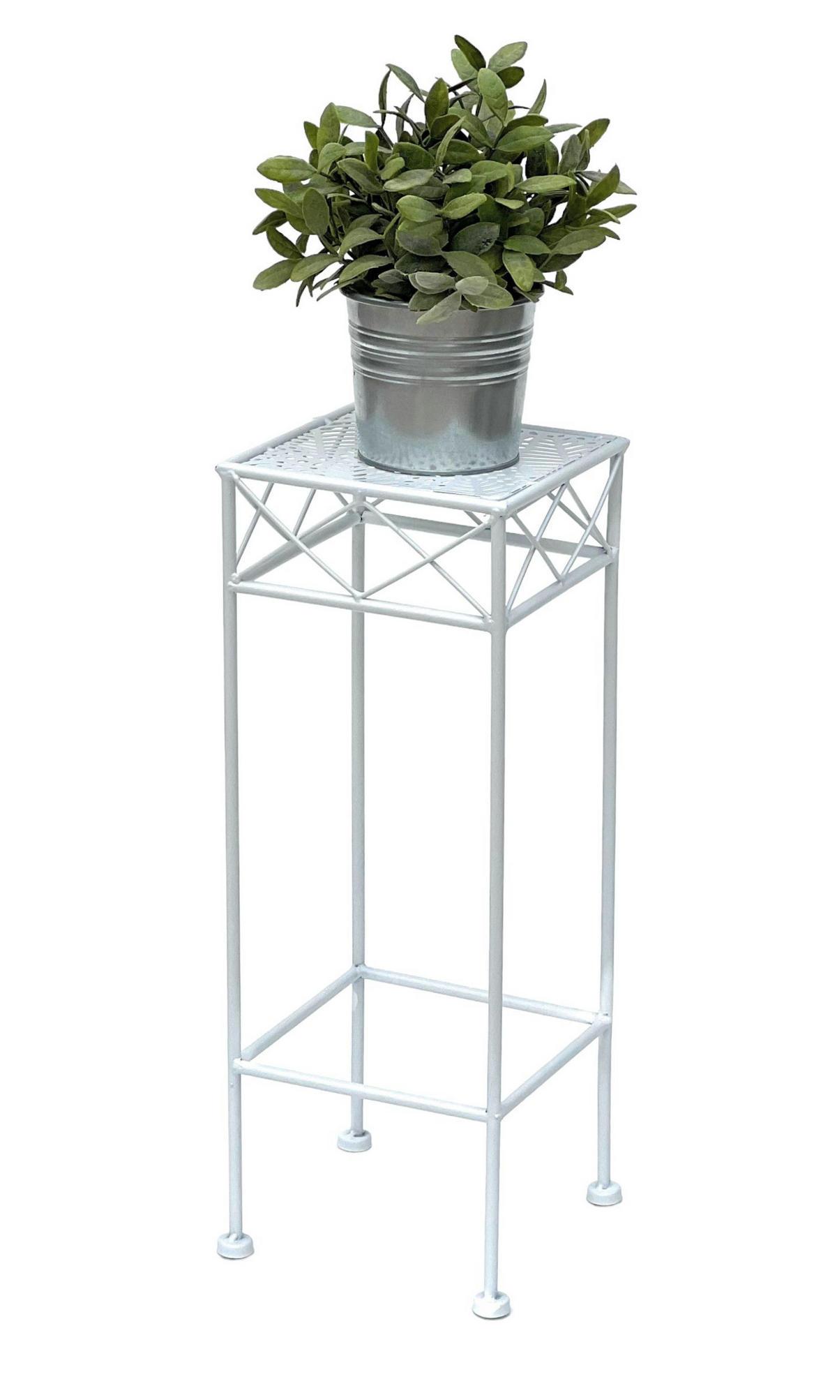 BLUMENHOCKER 50 cm Metall Weiß Eckig 96314 S - Weiß, Metall (18/50/18cm) - DanDiBo