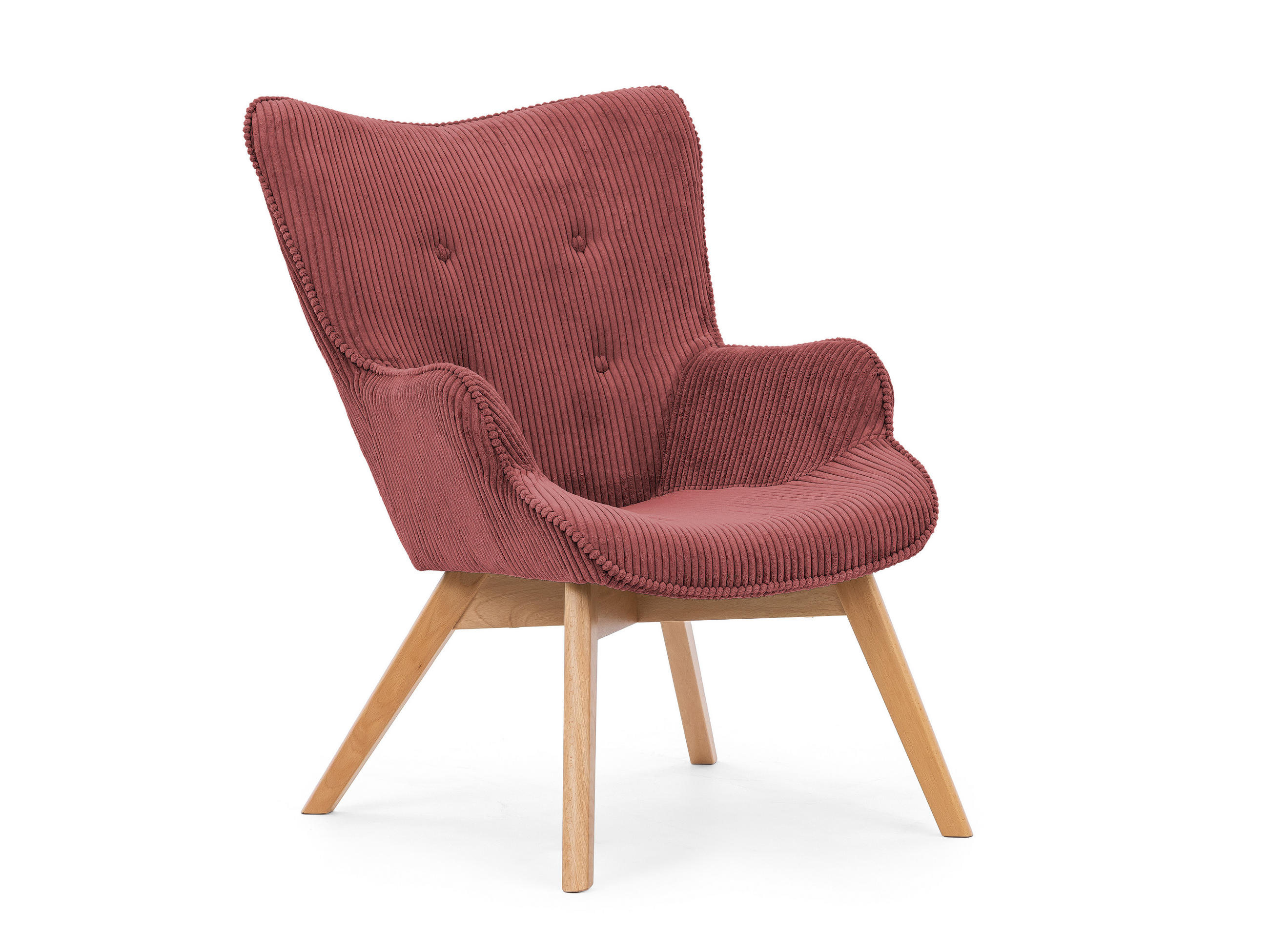 LOUNGESESSEL Lenari Terrakotta Cordstoff mit Füßen in Natur - Terra cotta/Naturfarben, Holz/Textil (71/96/86cm) - S-Style Möbel