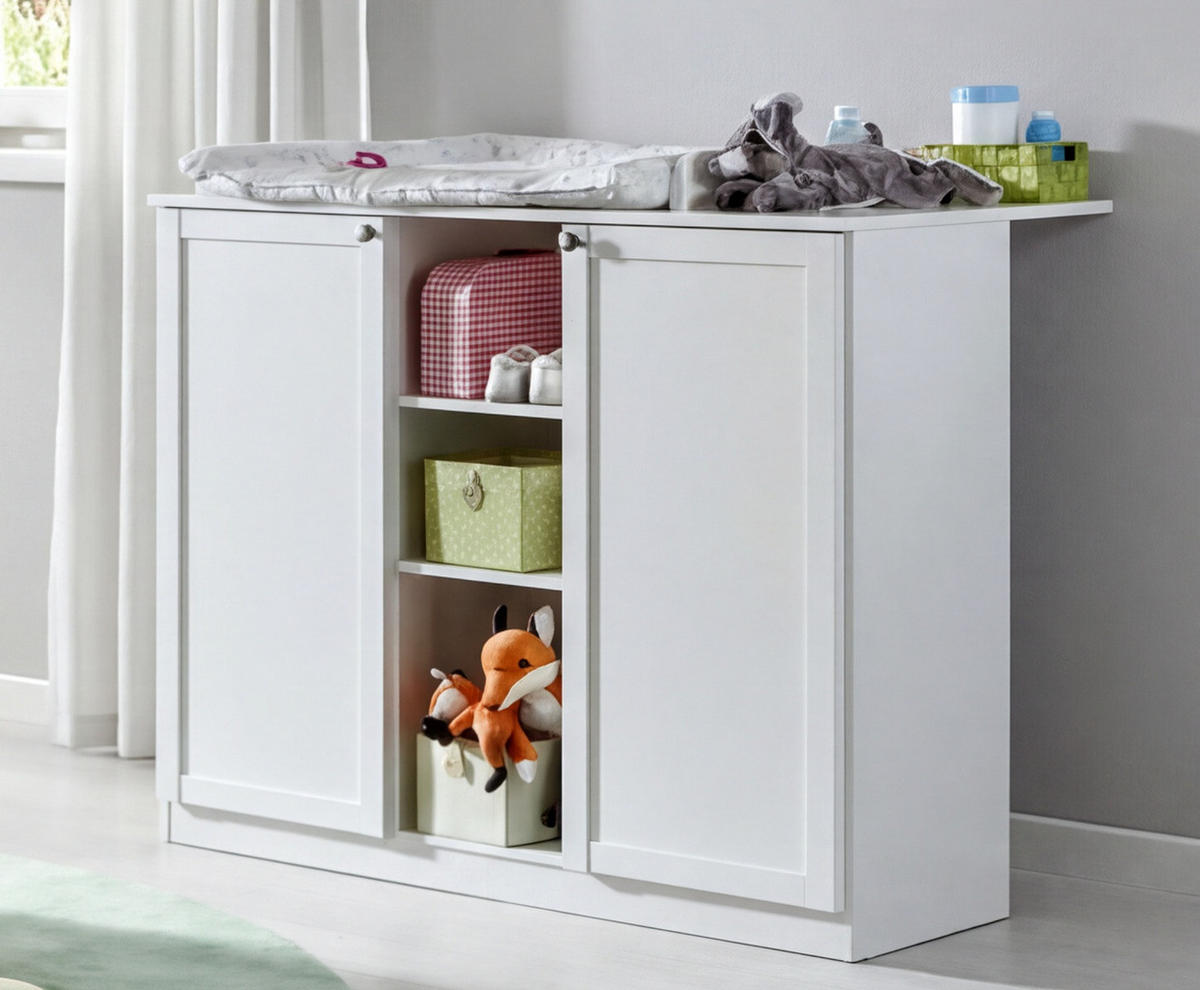 BABYZIMMER-SET 2-tlg.: Babybett & Wickelkommode mit Soft-Close-Funktion, Landhausstil Weiß / 22800 - Silberfarben/Weiß, Holzwerkstoff/Metall (76/83/146cm) - luma-home
