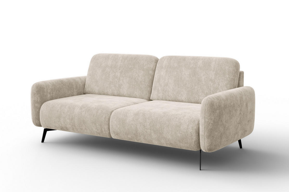 SOFA FEBE 3-Sitzer, cremefarbener Chenille-Stoff - Creme/Schwarz, Holz/Textil (190/82/96cm) - Wozimo