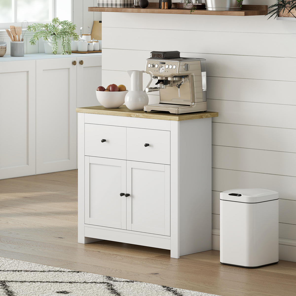 SIDEBOARD mit 2 Schublade, Weiß - Weiß, Karton (35/80/79cm) - HOMCOM