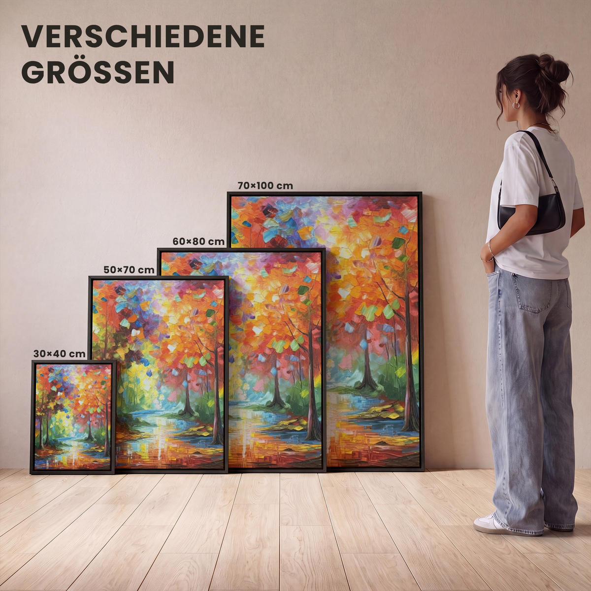 LEINWAND Bilder mit Rahmen - Landschaft - Wald - Farben - Natur - 50x70 - Multicolor, Textil (50/70cm) - MuchoWow