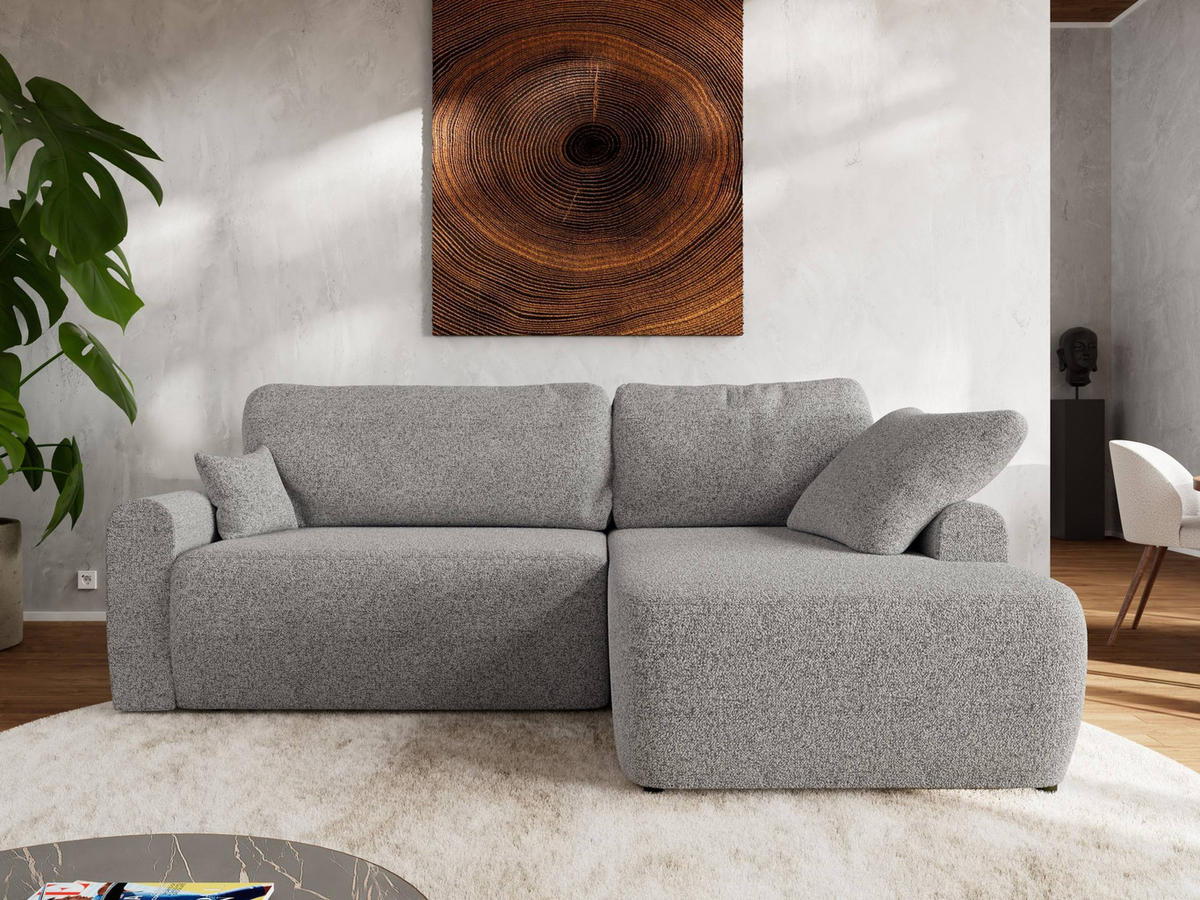 ECKSCHLAFSOFA CUBO L Hellgrau Struktur - rechts - Hellgrau/Schwarz, Kunststoff/Textil (187/273cm) - MKS