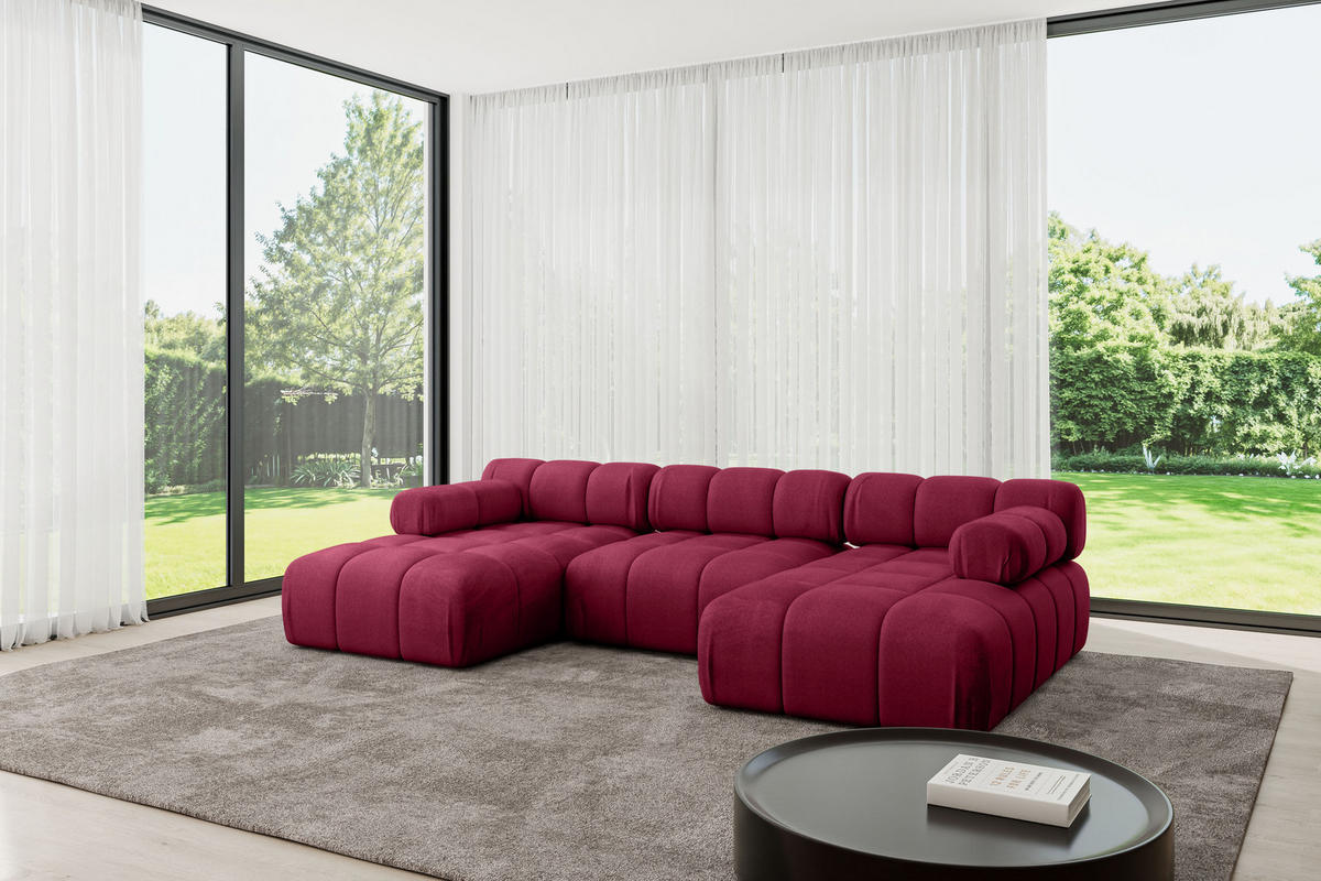 WOHNLANDSCHAFT modulares Sofa Tesso-U1 - 285x160x70 cm Bordeauxrot Velours - Bordeaux, Holzwerkstoff/Textil (285/70/160cm) - ALTDECOR