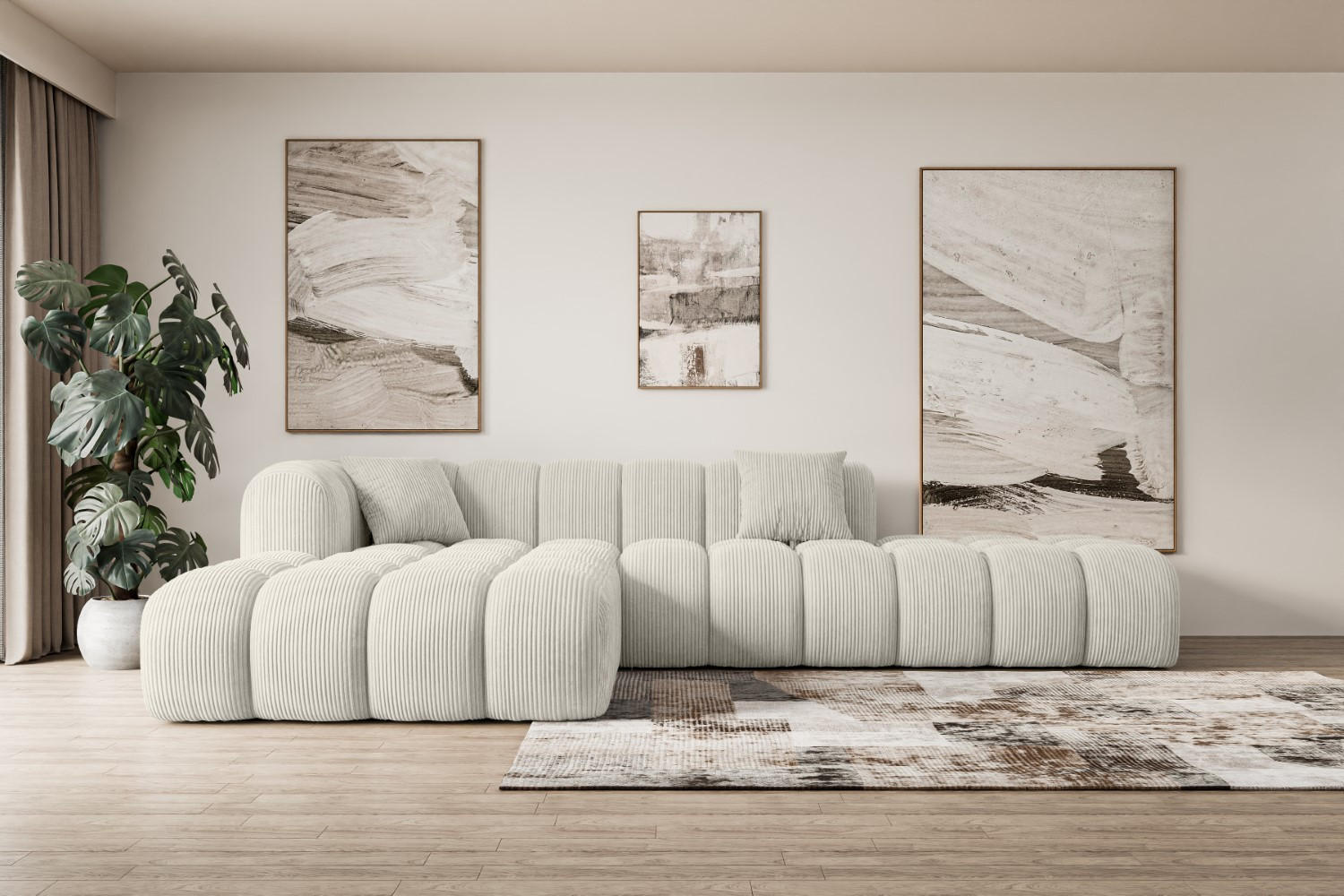 ECKSOFA Ottomane Links OLEA-L2 - 289x176x71 cm Hellgrau Cord - Hellgrau/Schwarz, Holzwerkstoff/Kunststoff (176/289cm) - ALTDECOR
