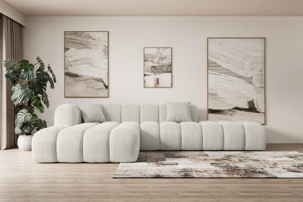 ECKSOFA Ottomane Links OLEA-L2 - 289x176x71 cm Hellgrau Cord - Hellgrau/Schwarz, Holzwerkstoff/Kunststoff (176/289cm) - ALTDECOR