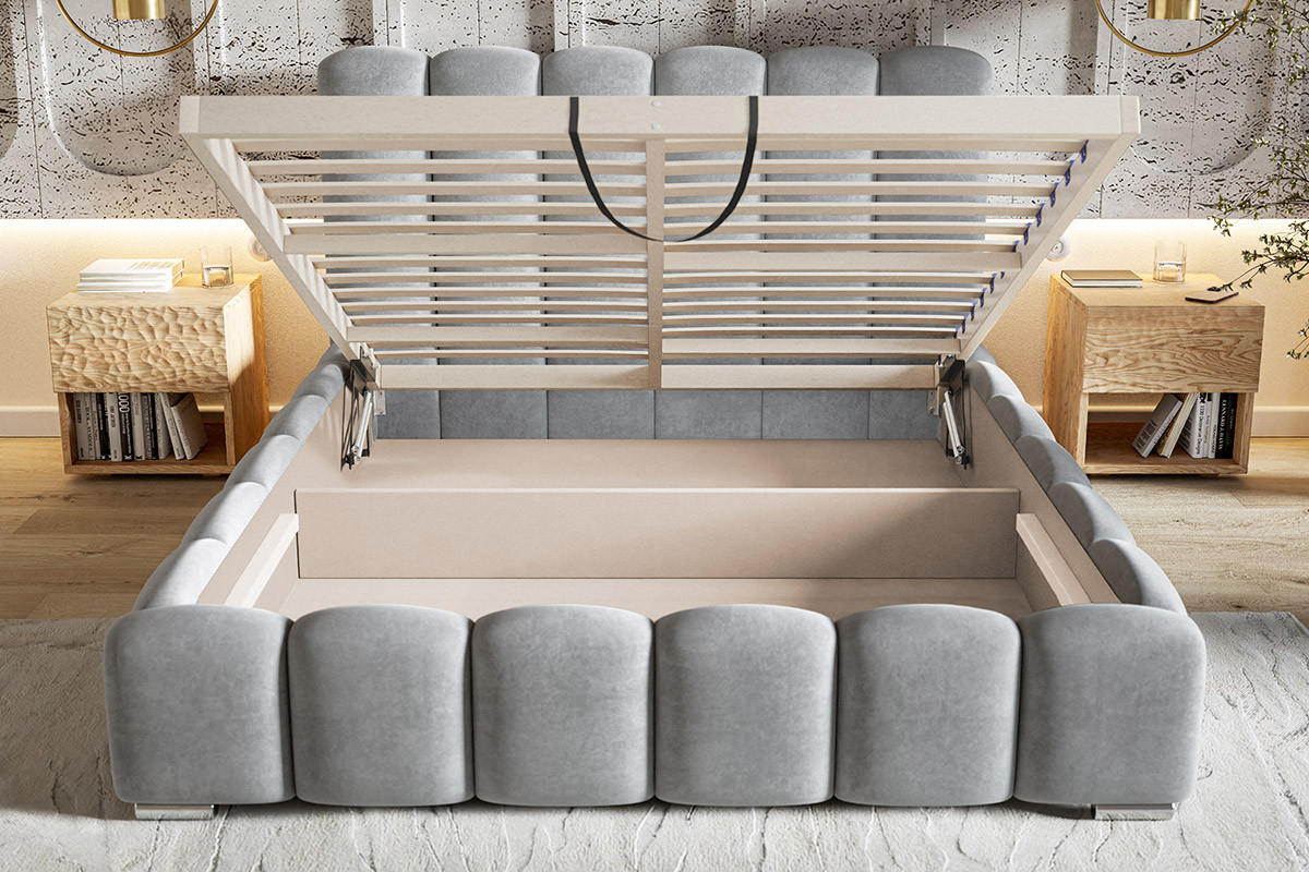 POLSTERBETT 140x200 Pearl, Samtstoff, Bettkasten, Lattenrost, Dunkelgrau - Dunkelgrau, Holz/Textil (140/200cm) - Emporius