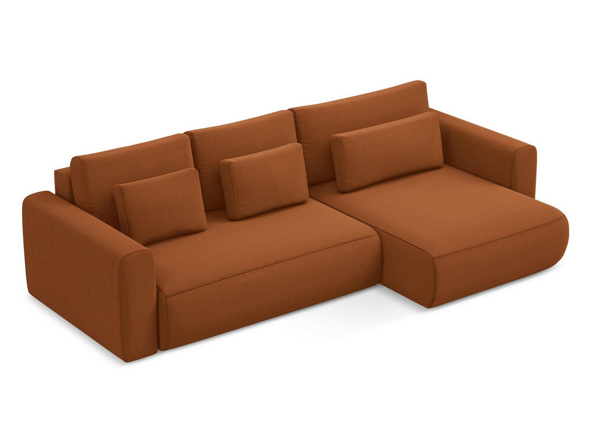 ECKSOFA mit Schlaffunktion Samt Stoff Orange - Terra cotta/Schwarz, Kunststoff/Textil (278/149cm) - Makamii