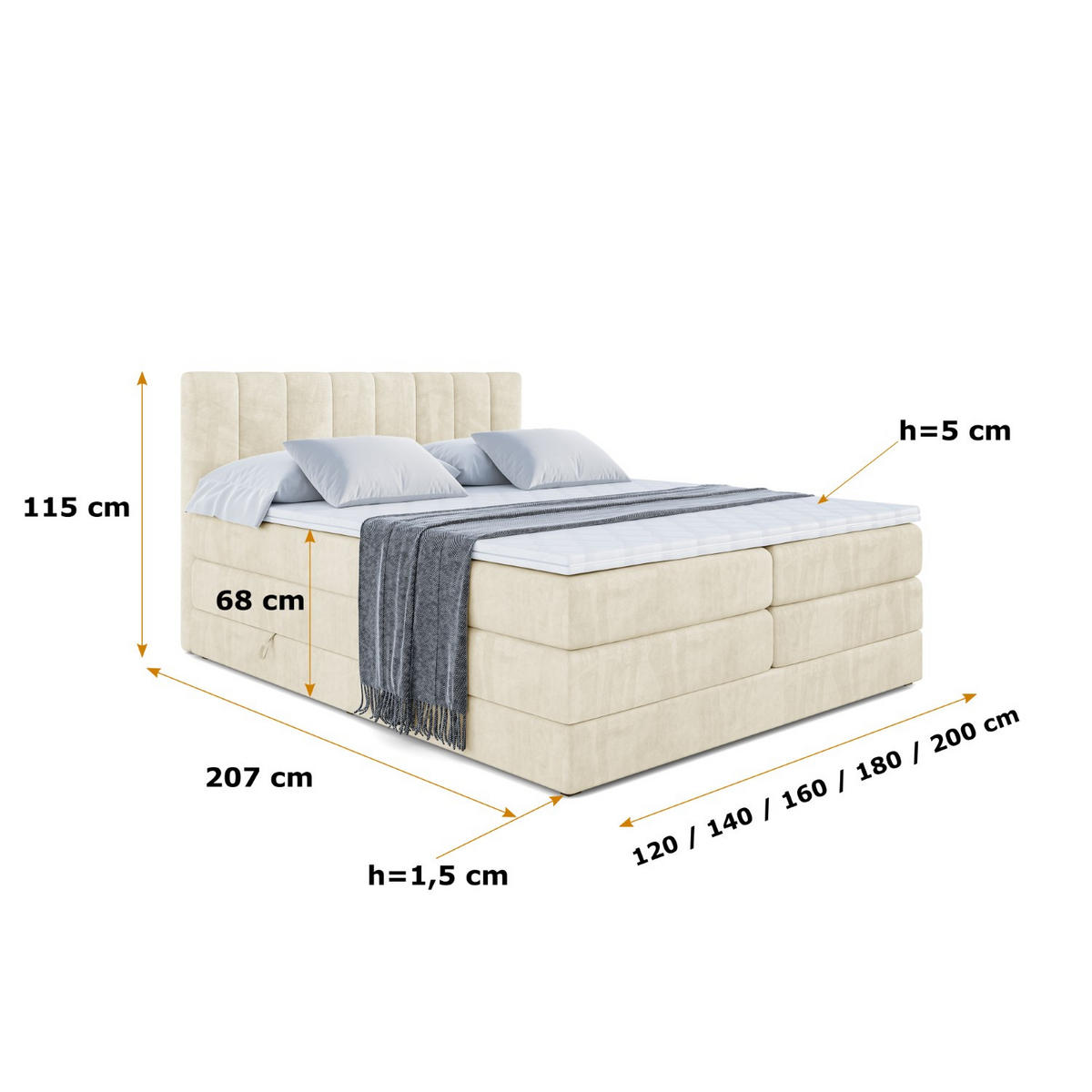 BOXSPRINGBETT OTTA KING - 200x200 - H3/H4 - Beige - Beige, Holzwerkstoff (200/200cm) - ALTDECOR