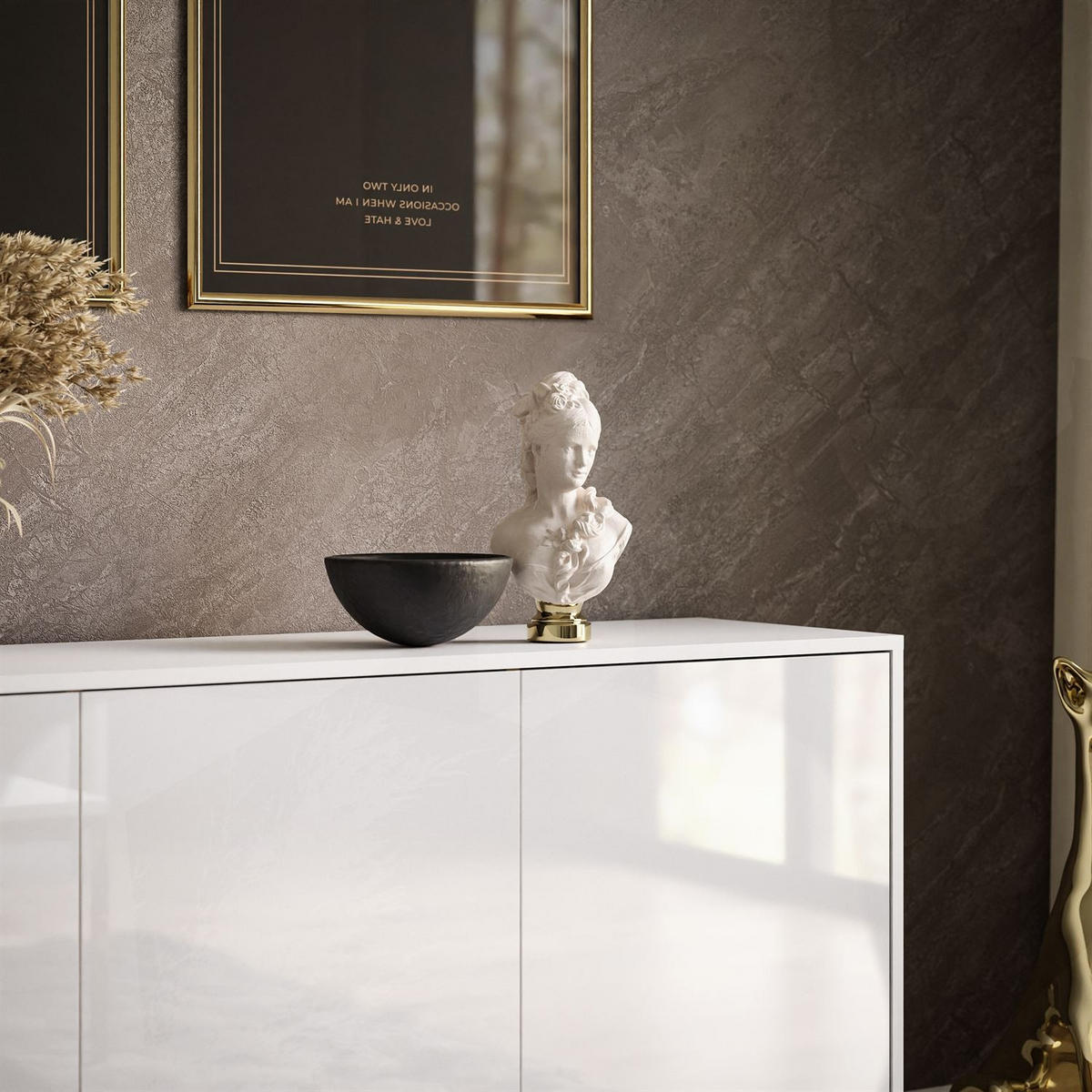 SIDEBOARDS SANAYI auf goldenen Beinen, Hochglanz Weiß/Golde Beine - Goldfarben/Weiß, Holzwerkstoff (154/73/40cm) - Lookway