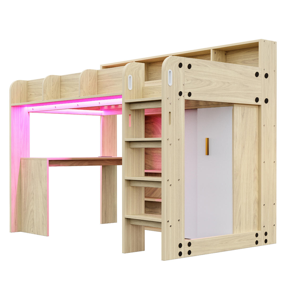 HOCHBETT 90/200 cm natur aus MDF mit Schreibtisch LED und Steckdose - Naturfarben, Holzwerkstoff (90/200cm) - OKWISH