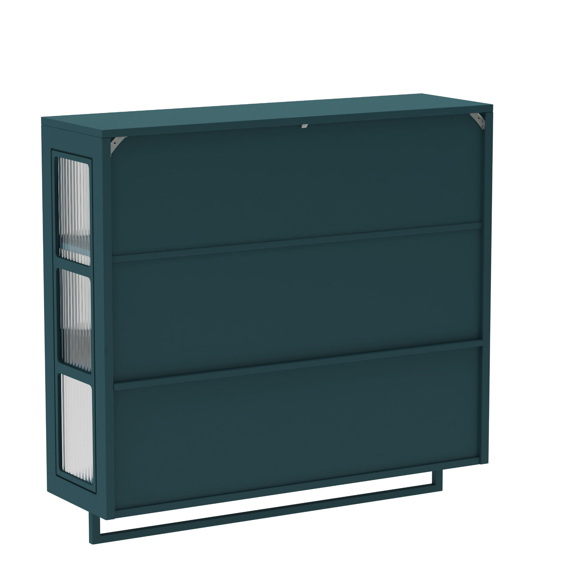 KÜCHENOBERSCHRANK 88/26/82,5 cm mit 3 Türen, offenen Fächern, Handtuchhalter und Riffelglas, MDF/Glas/Metall, Dunkelgrün - Dunkelgrün, Holzwerkstoff (88/82.5/26cm) - Redom
