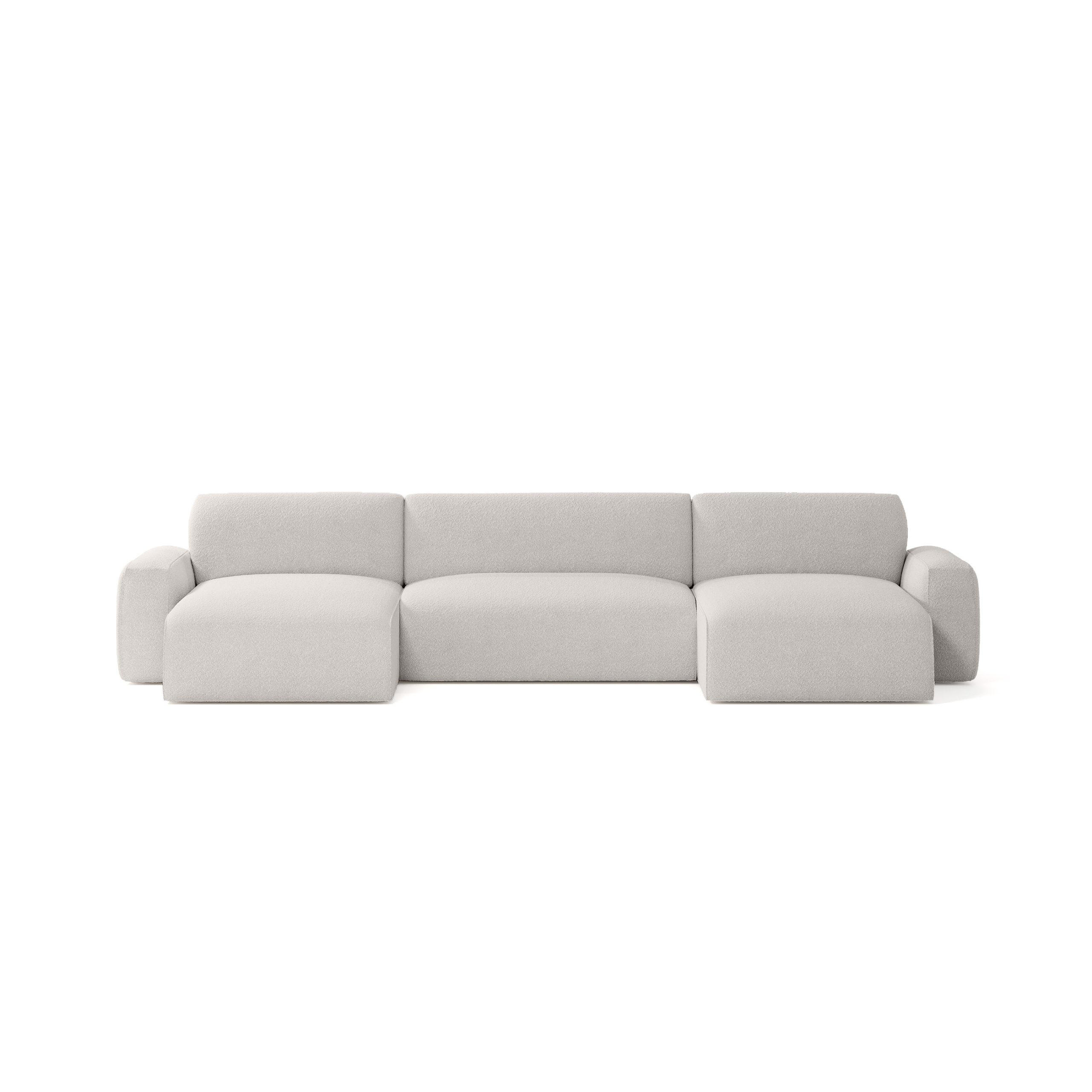 WOHNLANDSCHAFT aus Bouclé-Stoff Witsum U Sitzer, Hellgrau - Hellgrau, Textil (185/70/398cm) - Meblito