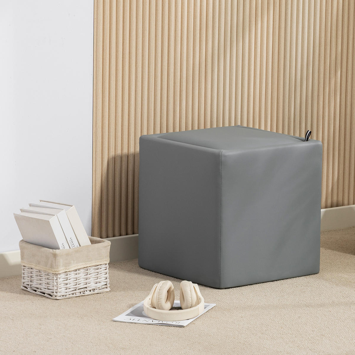 SITZHOCKER mit Stauraum Hocker mit Deckel, Quadratischer Fußhocker Sitzwürfel - Schwarz/Grau, Holzwerkstoff (40/40/40cm) - HOMCOM