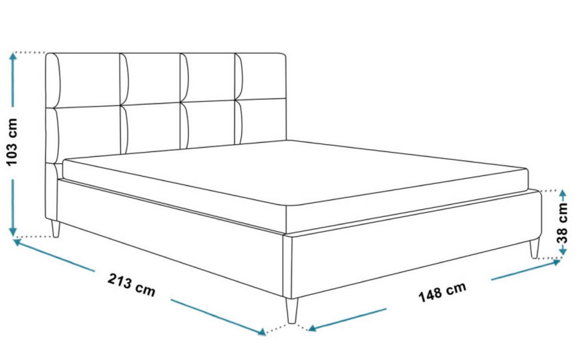 BETT Grau LUXO 1 Gepolstert Auf Holzbeinen 140x200 cm - Eichefarben/Schwarz, Textil (140/200cm) - Sepro Meble