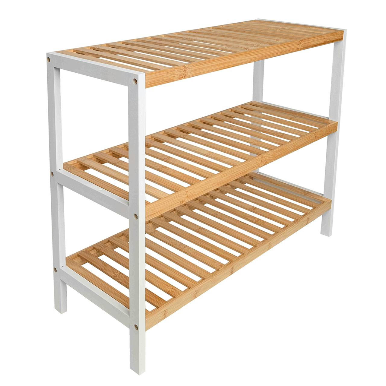 SCHUHREGAL Bambus Weiß Naturfarben 55x70x26 cm - Naturfarben/Weiß, Holz (70/55/26cm) - Begryf