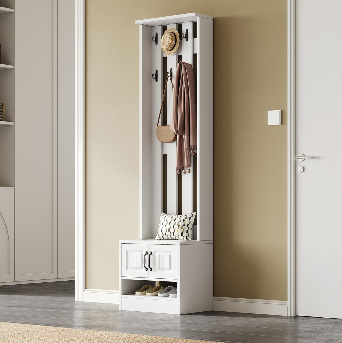 SCHUHSCHRANK 50/36/190 cm in Weiß mit 2 Türen und Garderobenhaken - Weiß, Holzwerkstoff (50/190/36cm) - Flora Grace