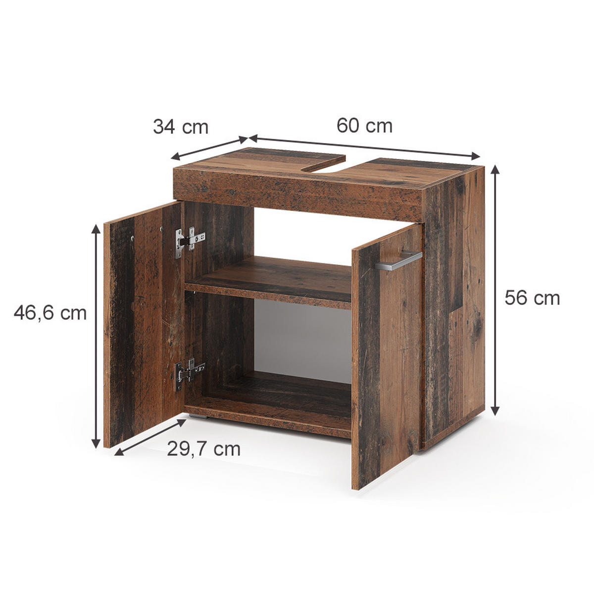 WASCHBECKENUNTERSCHRANK Luna Oldstyle 60 x 56 cm - Braun, Holzwerkstoff (60/56/34cm) - Vicco