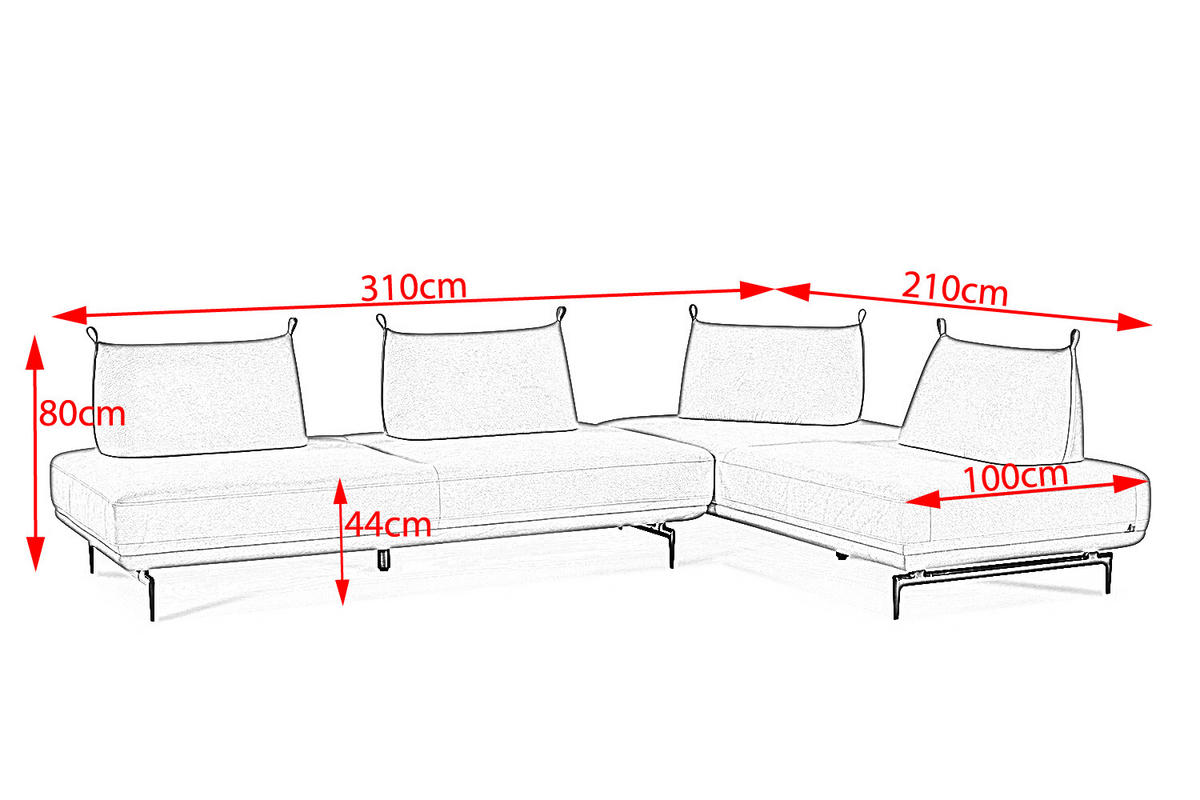 ECKSOFA CANE Cremeweiß Webstoff - Creme/Schwarz, Textil/Metall (310/210cm) - KAWOLA