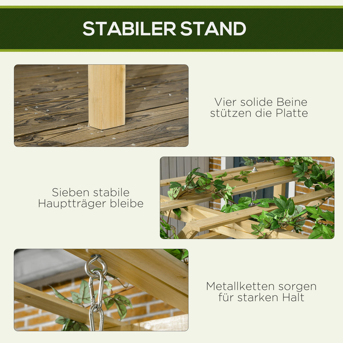 HOLLYWOODSCHAUKEL mit Pergola, Massivholz, Natur, 221 x 140 x 196 cm - Naturfarben, Holz (140/196/221cm) - Outsunny