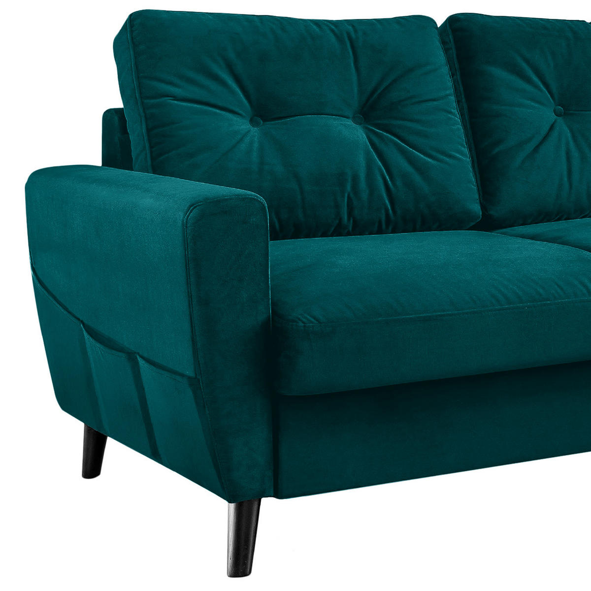 ECKSOFA mit Longchair - Petrol/Schwarz, Buchenholz/Textil (233/148cm) - home24