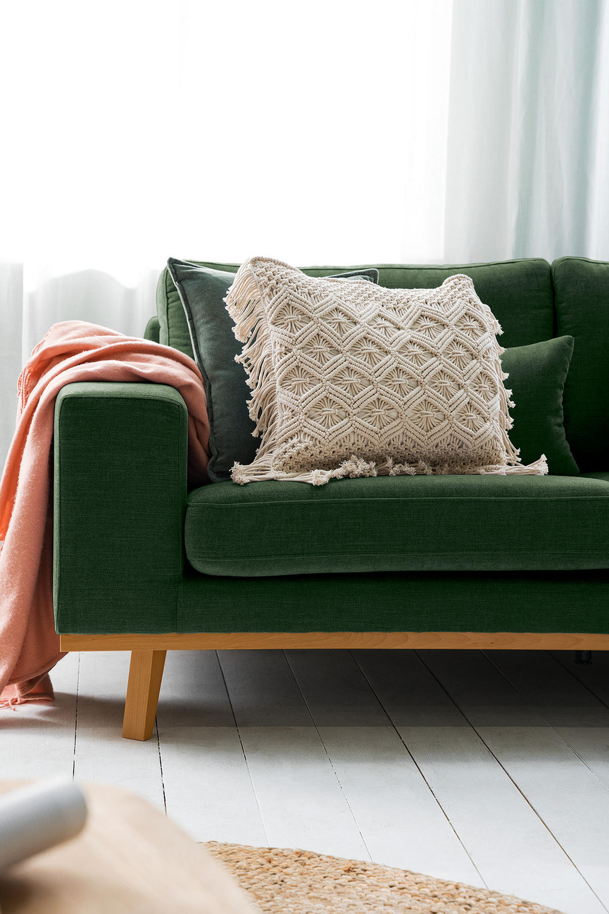 2-SITZER SOFA - Dunkelgrün/Buchefarben, Buchenholz/Textil (197/81/88cm) - home24