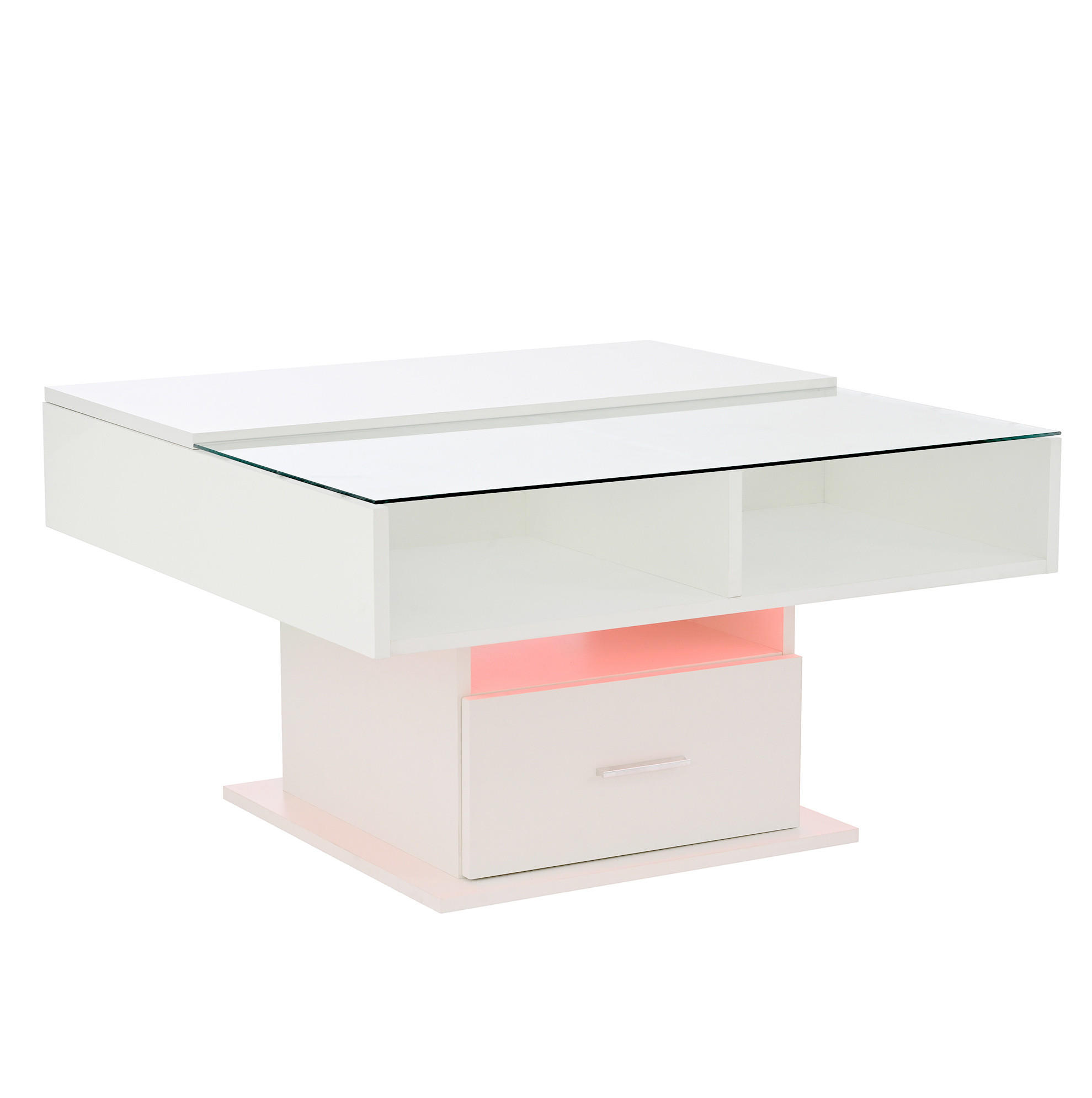 COUCHTISCH höhenverstellbar 78x78 cm Weiß mit LED und Stauraum - Weiß, Holzwerkstoff (78/78/45cm) - Meubliv