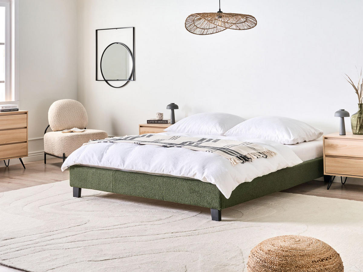 BETT 160/200 cm Dunkelgrün Roanne - Dunkelgrün/Braun, Textil (160/200cm) - Beliani