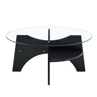 COUCHTISCH Glas MDF fächerförmiges Gestell Sicherheitsglas stabil modern Schwarz Ø70 cm - Transparent/Schwarz, Glas/Holzwerkstoff (80/80/36cm) - EVRYAE