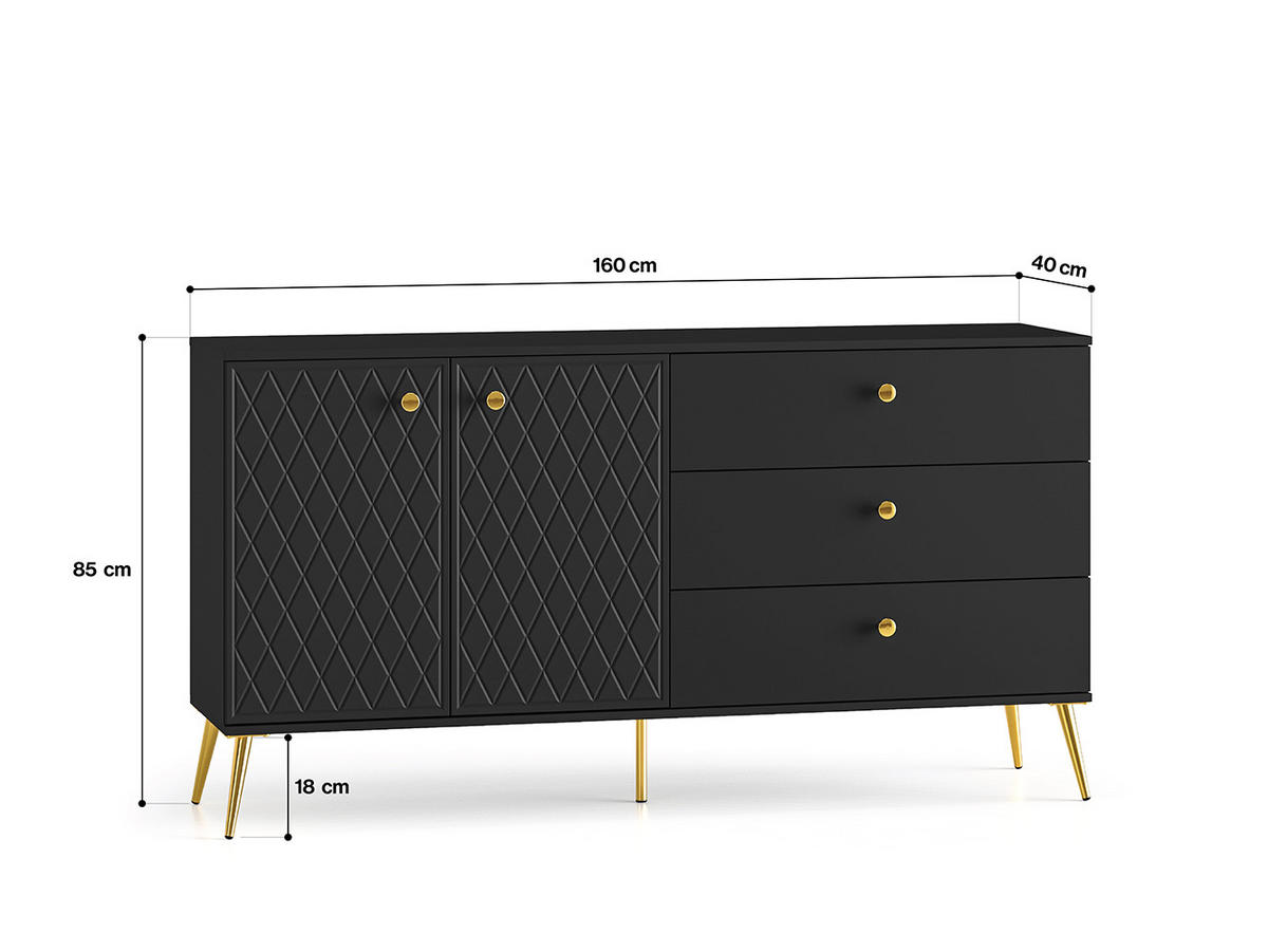 SIDEBOARD Eljot Schwarz / Gold 160 / 40 / 85cm - Goldfarben/Schwarz, Holz/Holzwerkstoff (160/85/40cm) - Feldmann-Wohnen