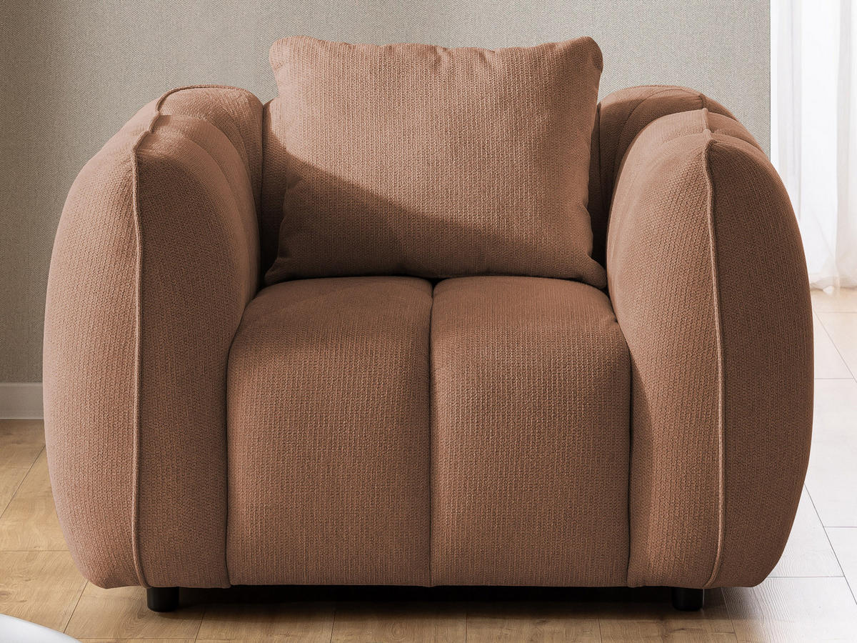 SESSEL Nubira in tief gesteppter Bubble-Optik aus weichem Terrakotta Strukturstoff im modernen Design - Terracotta/Schwarz, Holz/Kunststoff (115/69/89cm) - S-Style Möbel