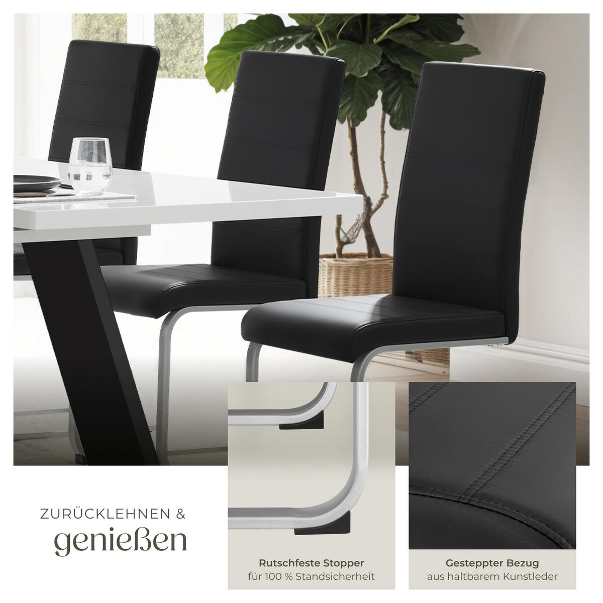 SCHWINGSTUHL 6er Set Bettina 41 x 52 x 99 cm schwarz - Schwarz, Textil (52/99/41cm) - tectake