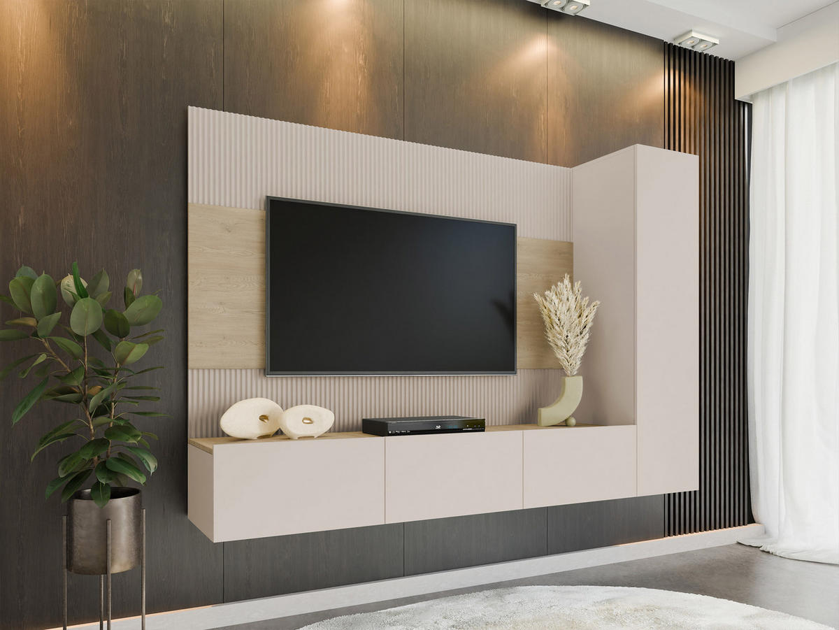 WOHNWAND Deromi VI - Beige, Holzwerkstoff (220/150/38cm) - MIRJAN24