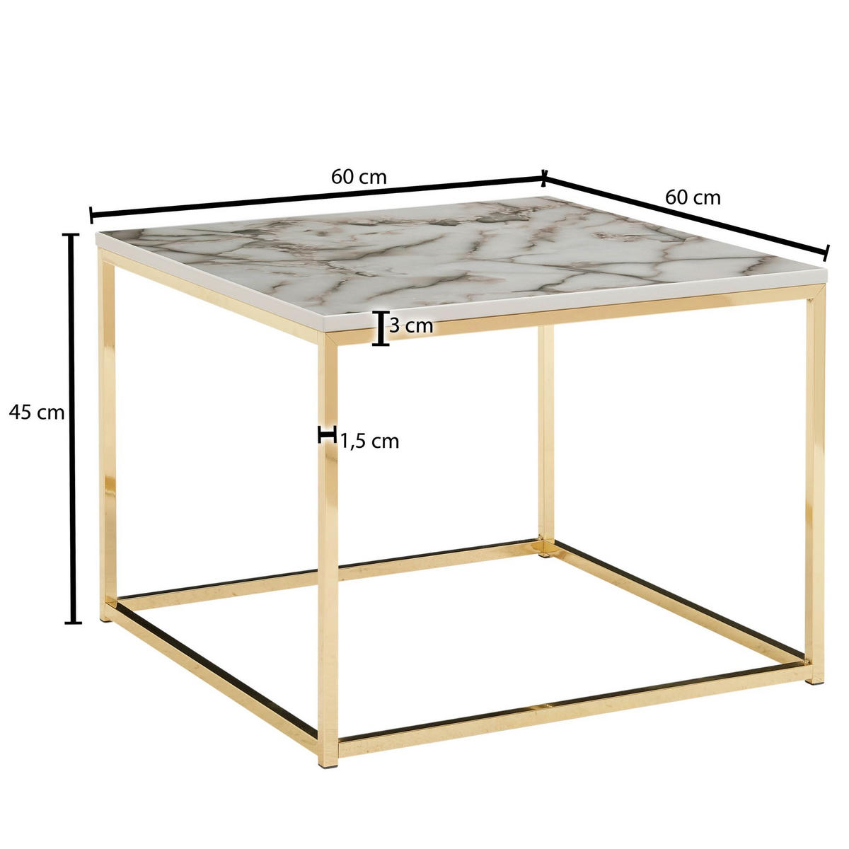SOFATISCH eckig ARVED Holz Marmor-Optik - Goldfarben, Holzwerkstoff (60/60/45cm) - tinkaro