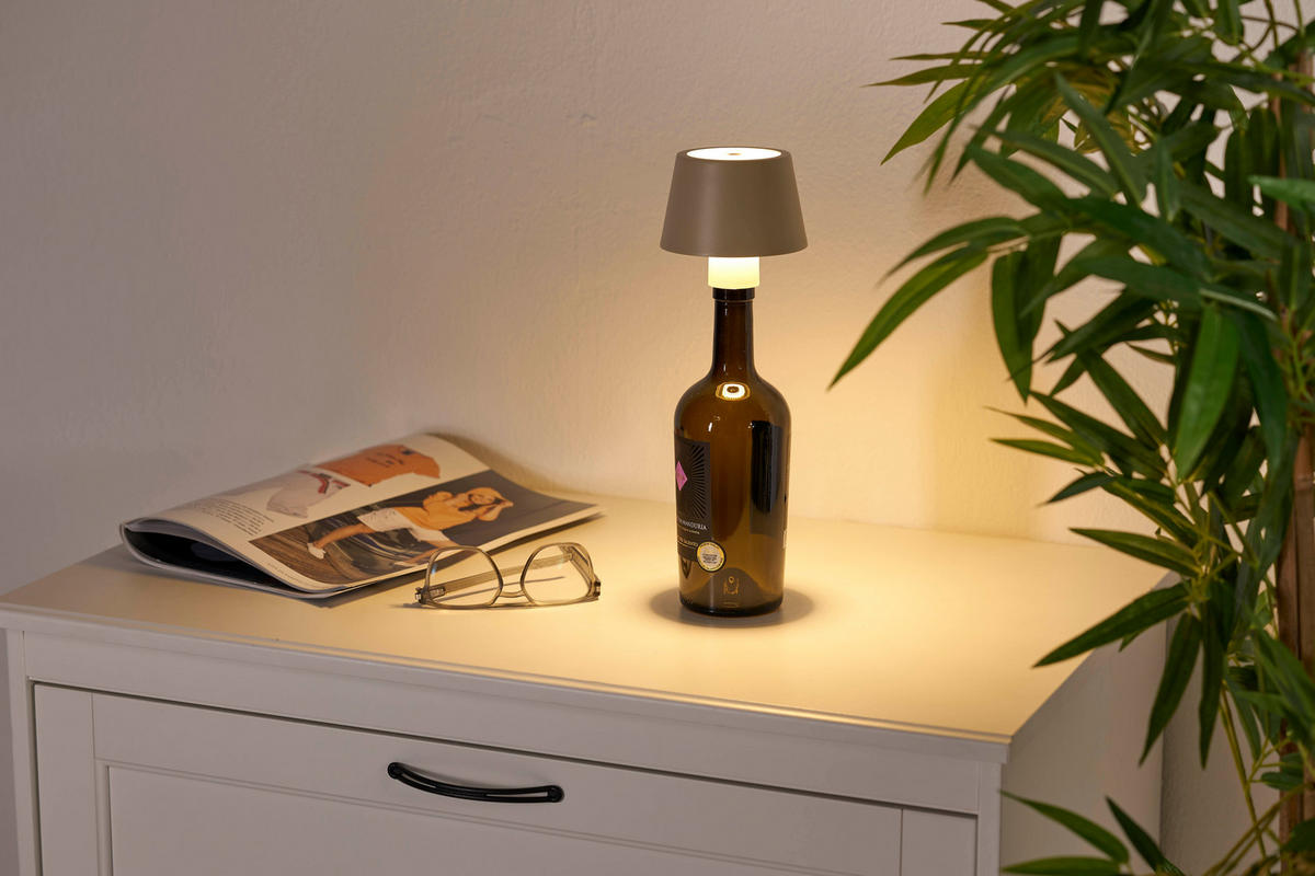 LED-AKKU-TISCHLAMPE - dimmbar mit Touchsensor und warmweißem Licht für Innen und Außen, beige - Beige, Metall (11/11/12.5cm) - Northpoint