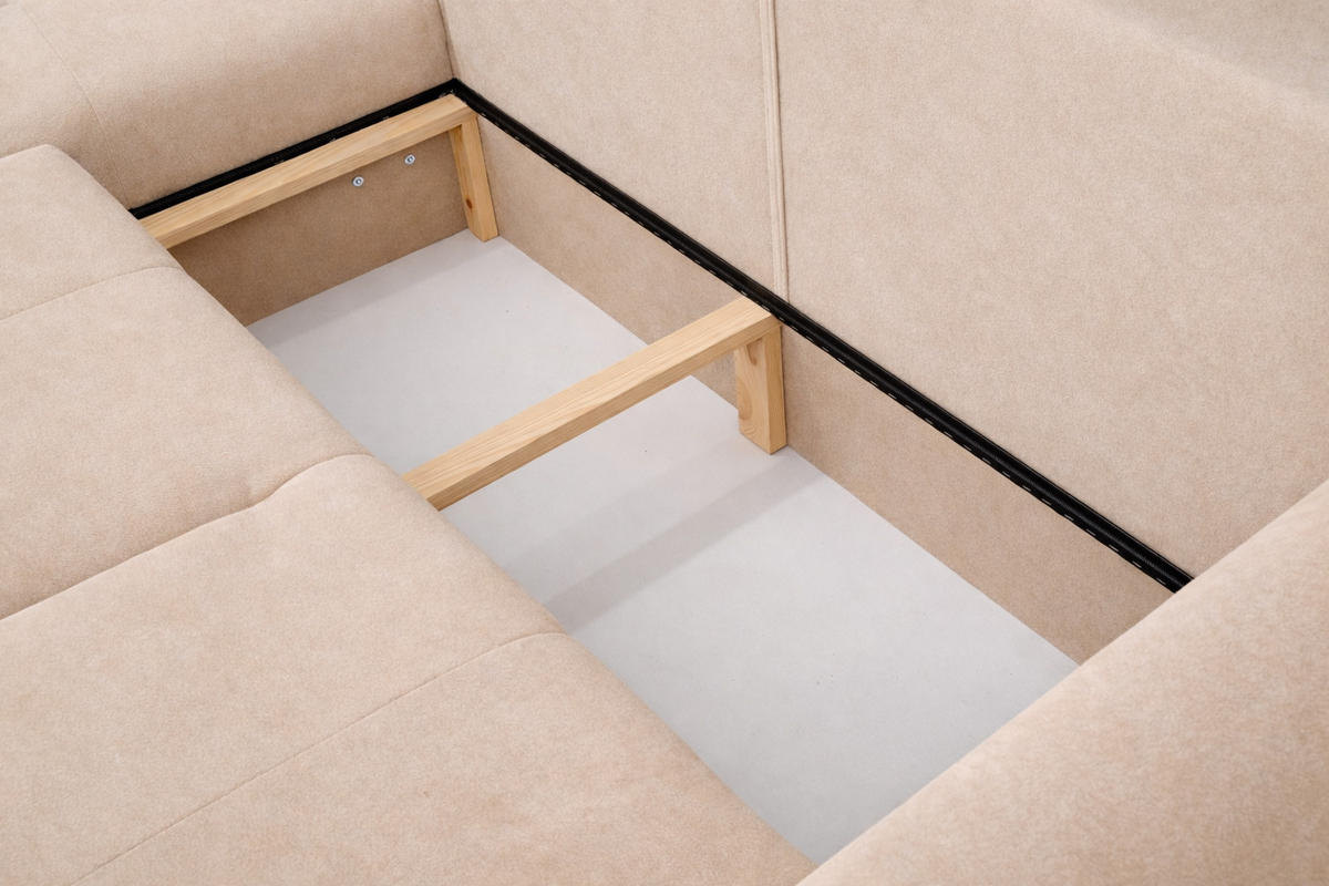 ECKSOFA Mit Schlaffunktion Und Bettkasten, Sofa L-Form Bingo L, Veloursstoff Salvador, Beige, Links - Beige, Holz (250/142cm) - Kaiser Möbel