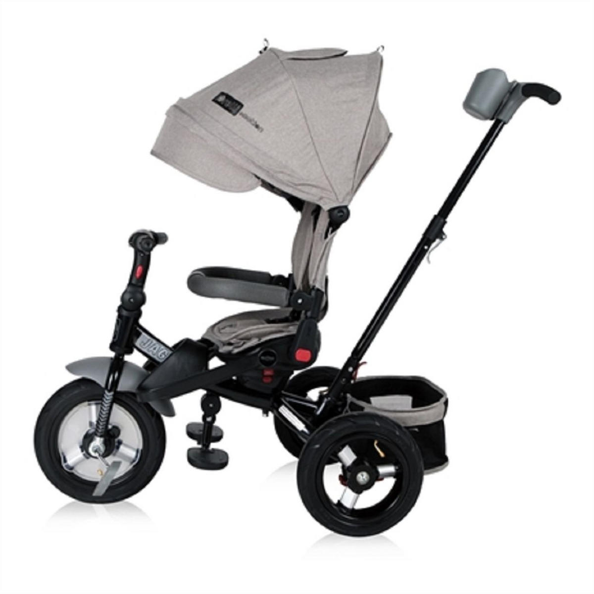 DREIRAD Jaguar 4 in 1 hellgrau Gummireifen, Sitz drehbar, Stange, verstellbar - Grau, Metall (120/53/103cm) - Lorelli