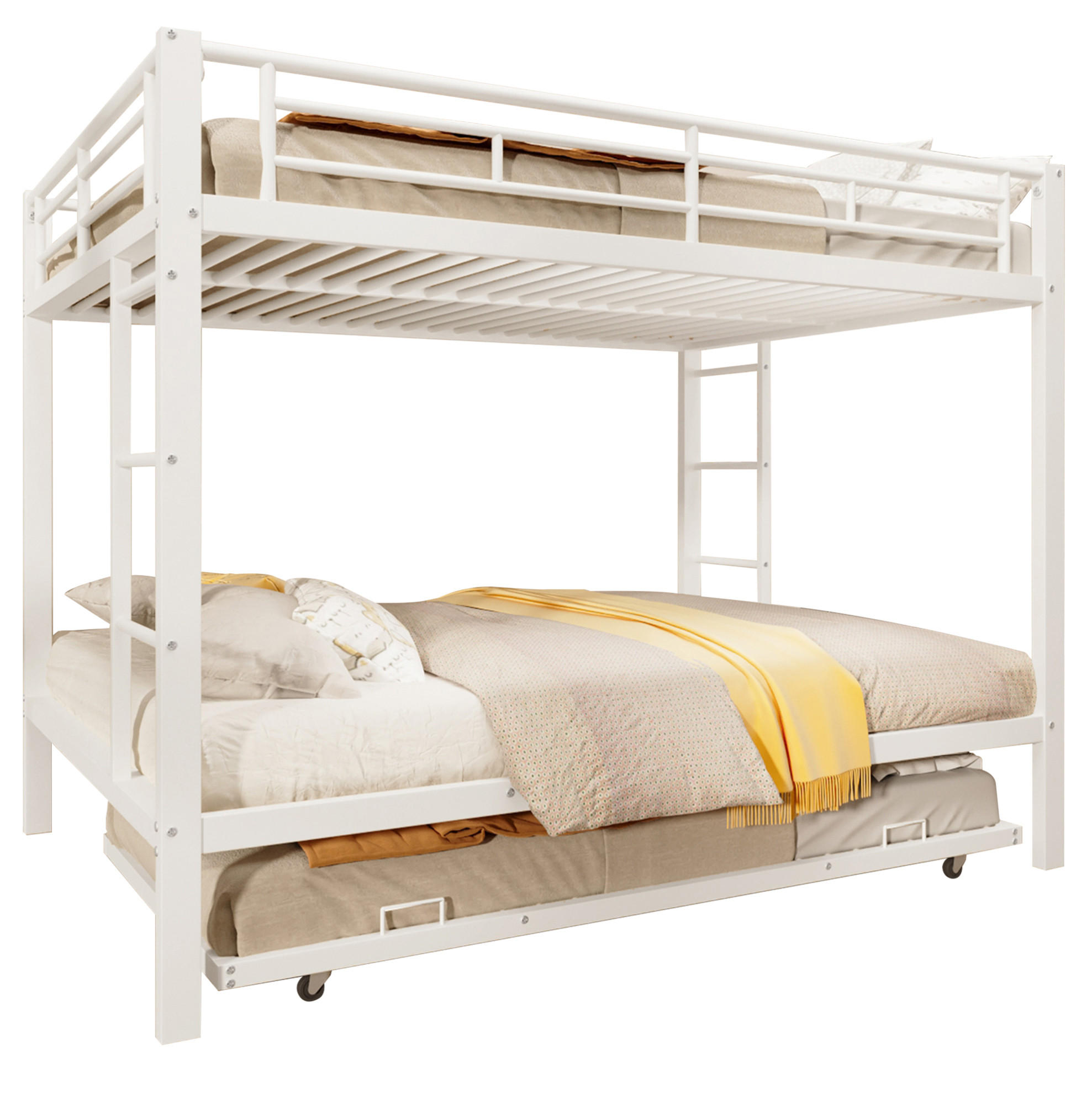 Redom PALANDA 204/146/160,5 cm s výsuvným lůžkem, vysokými bočnicemi a stabilním kovovým rámem, Bílá