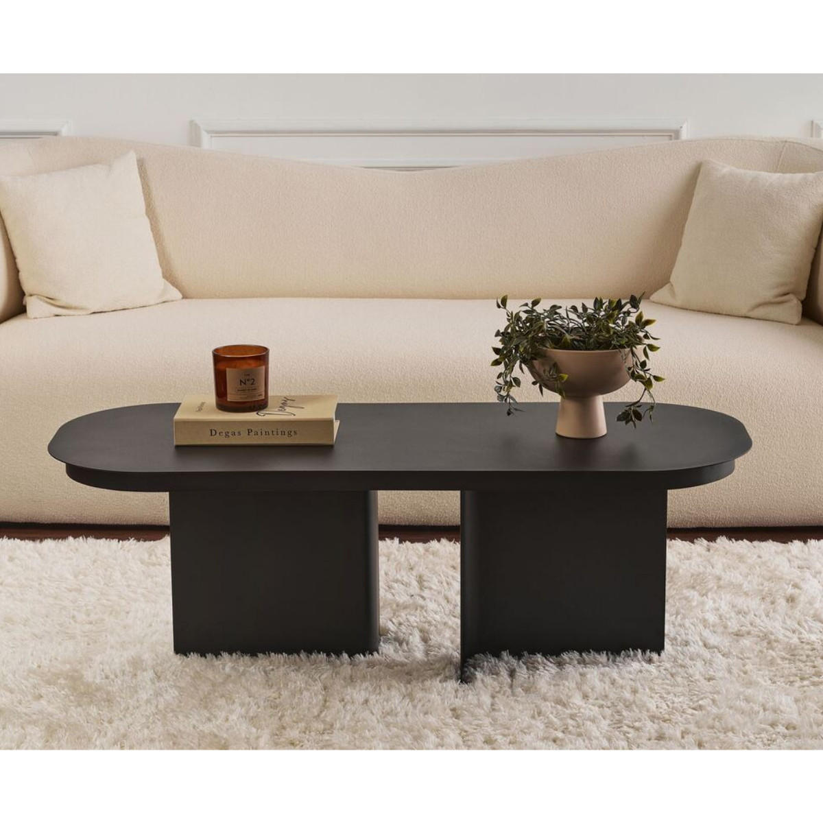 COUCHTISCH mit abgerundeter platte und 2 beinen 44/120/45 cm - Schwarz, Metall (124/44/45cm) - Calicosy